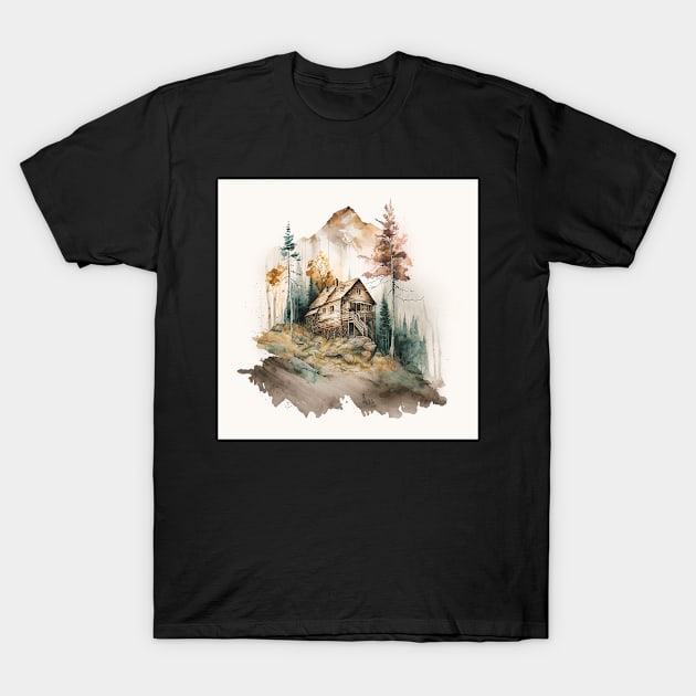 Muted Mountain Cabin T-Shirt by Abili-Tees